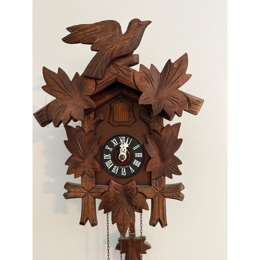 Hubert Herr Black Forest Cuckoo Clock Carved Bird & Leaves West Germany Works